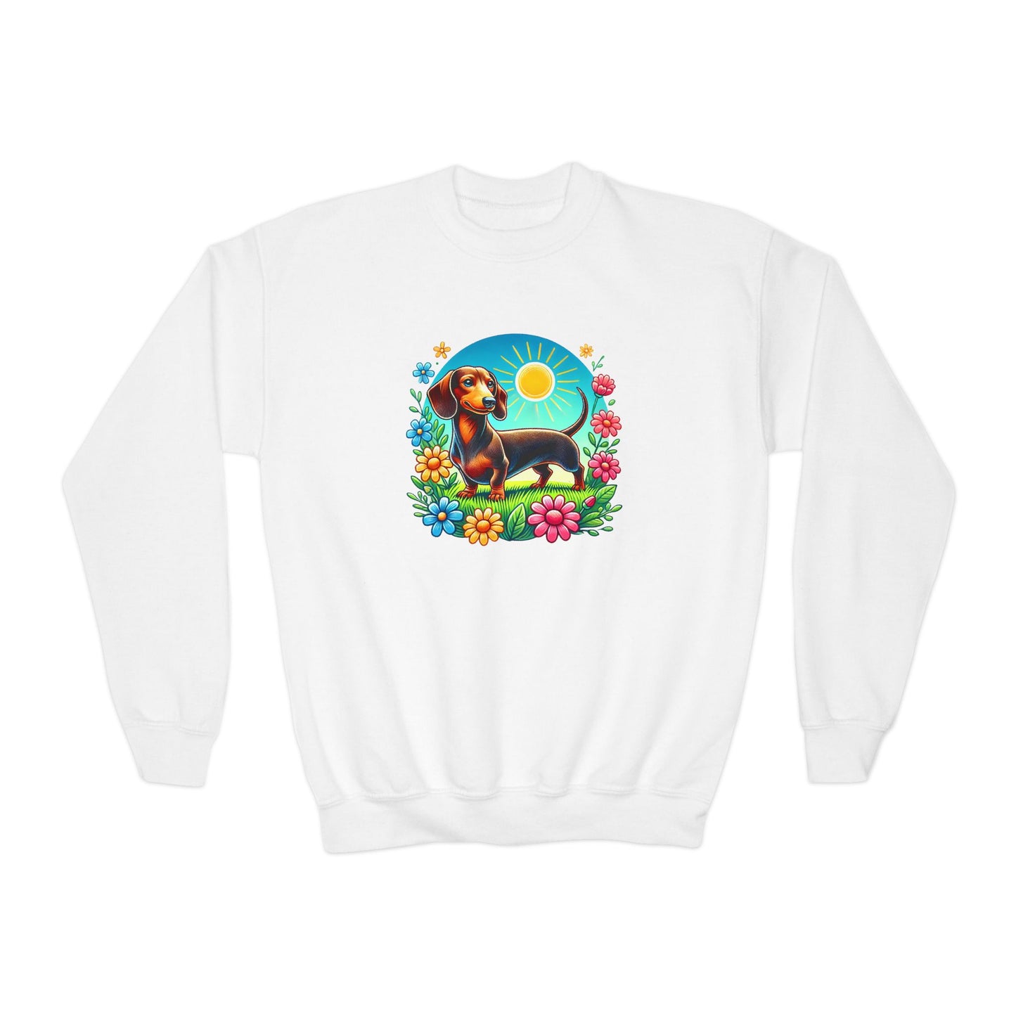 Cute Dog and Flowers Youth Crewneck Sweatshirt, Perfect for Pet Lovers, Spring, Birthday Gift, Cozy Casual Wear