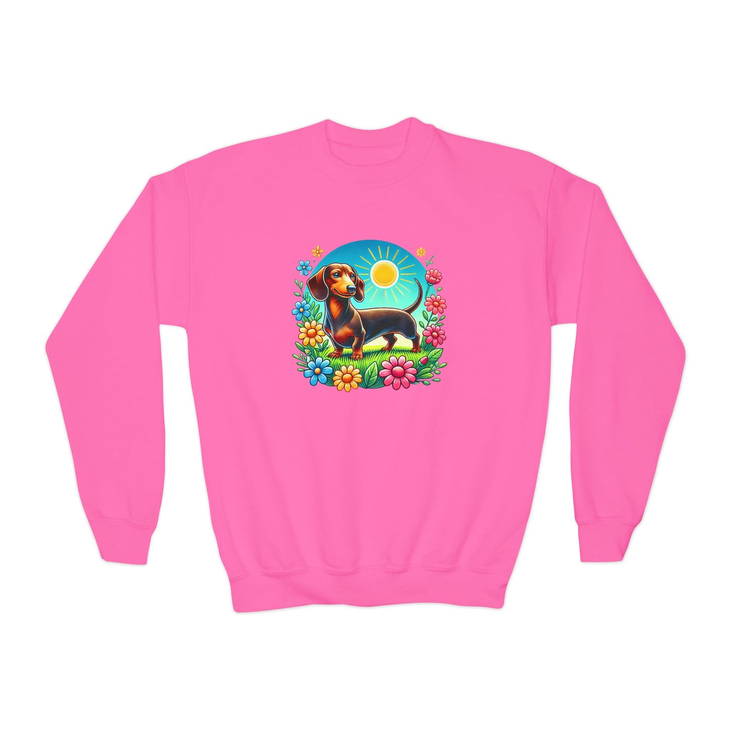 Cute Dog and Flowers Youth Crewneck Sweatshirt, Perfect for Pet Lovers, Spring, Birthday Gift, Cozy Casual Wear