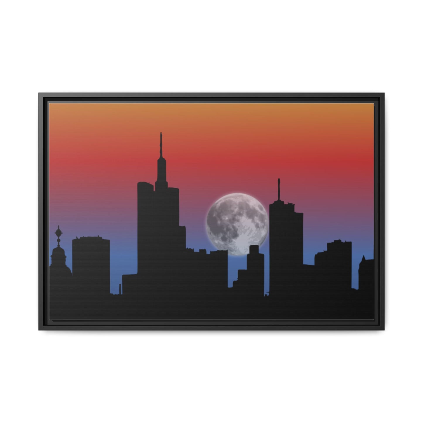 City Skyline Matte Canvas Art, Urban Wall Decor, Nighttime Landscape, Home Office Artwork, Moonlight Cityscape, Gift for Art Lovers