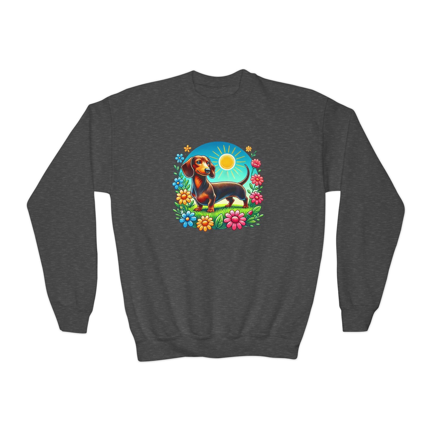 Cute Dog and Flowers Youth Crewneck Sweatshirt, Perfect for Pet Lovers, Spring, Birthday Gift, Cozy Casual Wear