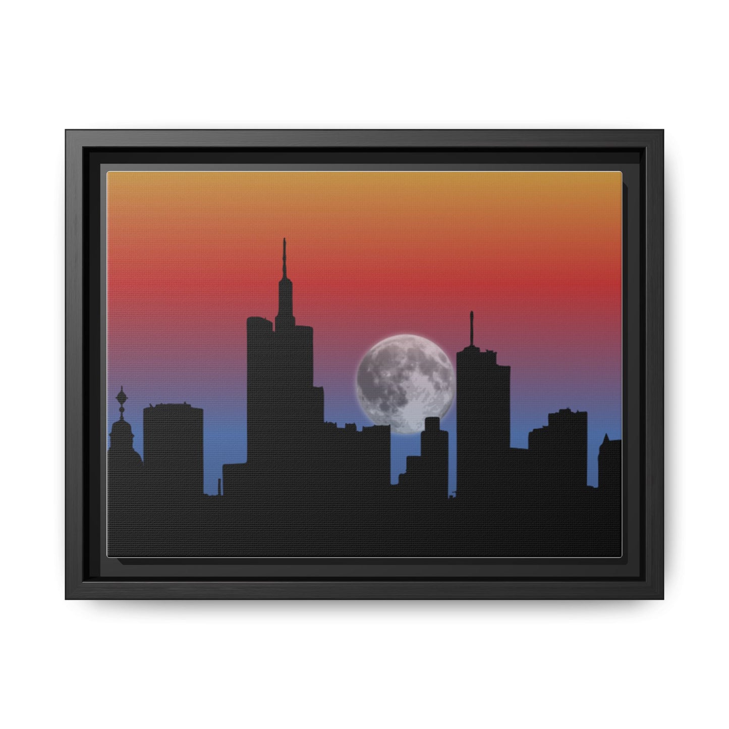 City Skyline Matte Canvas Art, Urban Wall Decor, Nighttime Landscape, Home Office Artwork, Moonlight Cityscape, Gift for Art Lovers