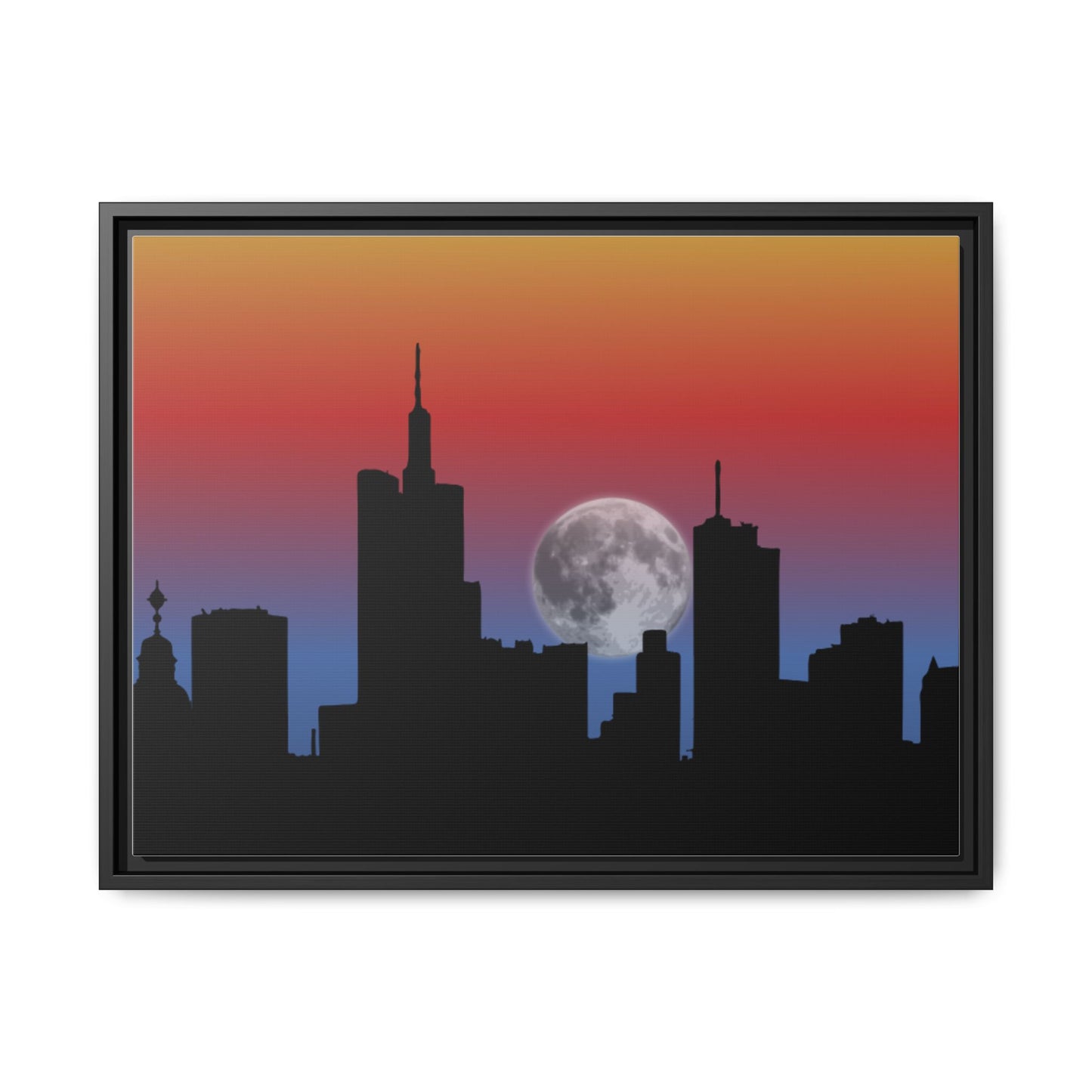 City Skyline Matte Canvas Art, Urban Wall Decor, Nighttime Landscape, Home Office Artwork, Moonlight Cityscape, Gift for Art Lovers