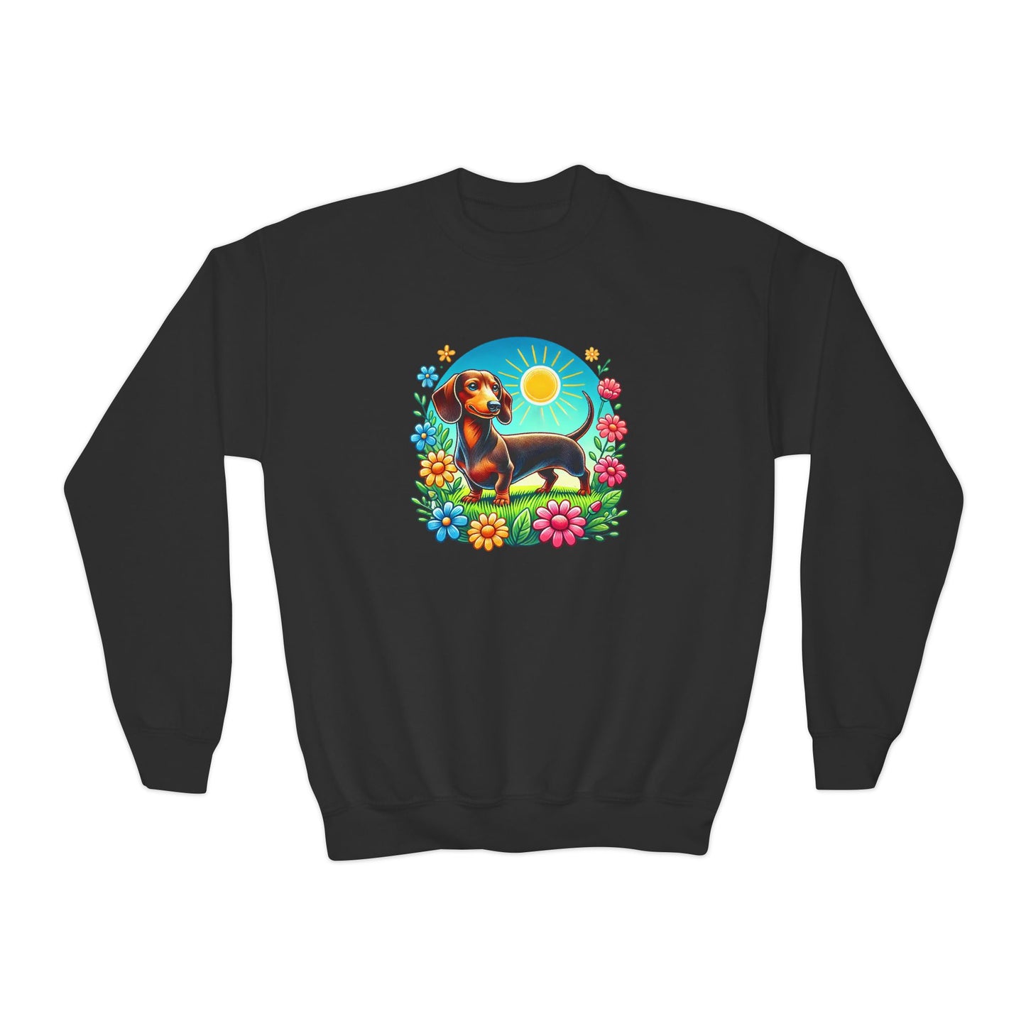 Cute Dog and Flowers Youth Crewneck Sweatshirt, Perfect for Pet Lovers, Spring, Birthday Gift, Cozy Casual Wear