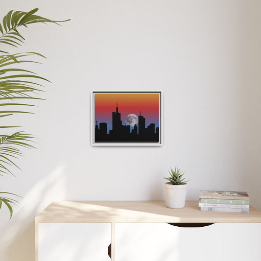 City Skyline Matte Canvas Art, Urban Wall Decor, Nighttime Landscape, Home Office Artwork, Moonlight Cityscape, Gift for Art Lovers