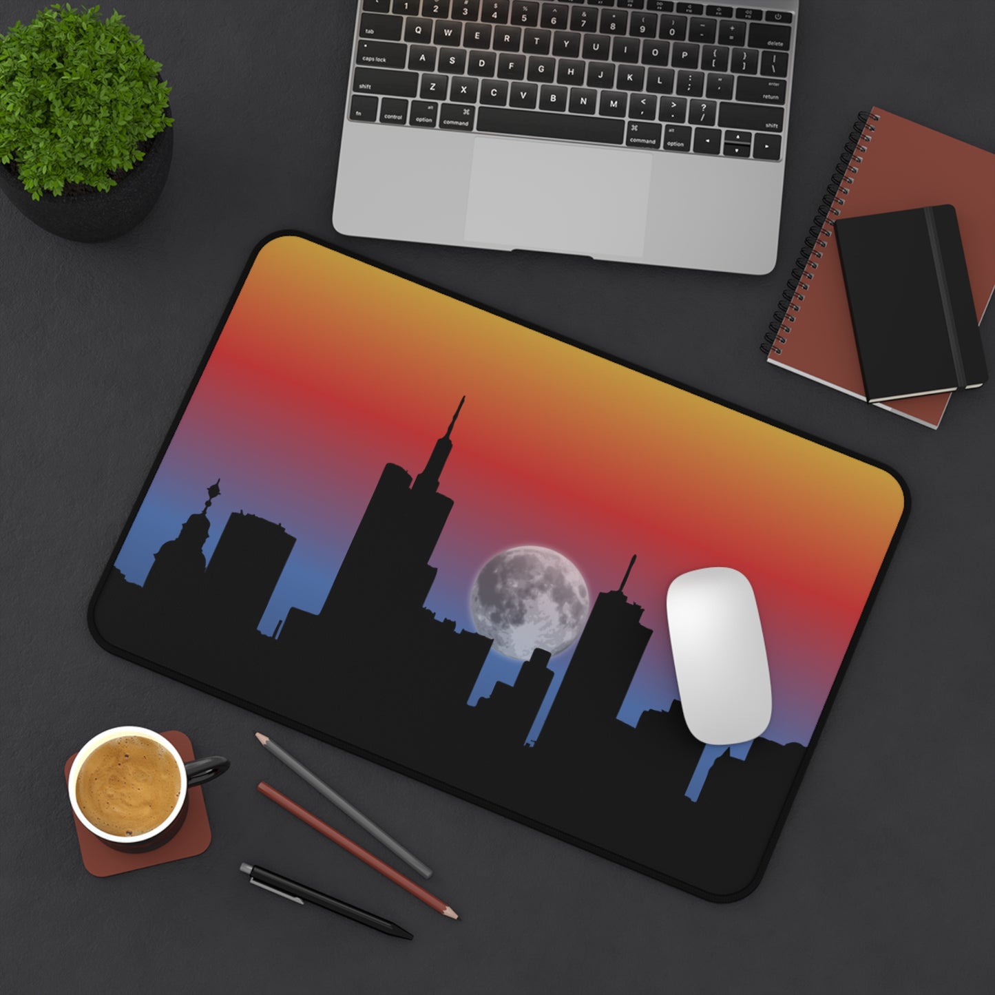 Cityscape Desk Mat, Desk Pad for Home Office, Urban Decor, Moonlit Skyline, Gifts for Tech Lovers, Perfect for Workstation