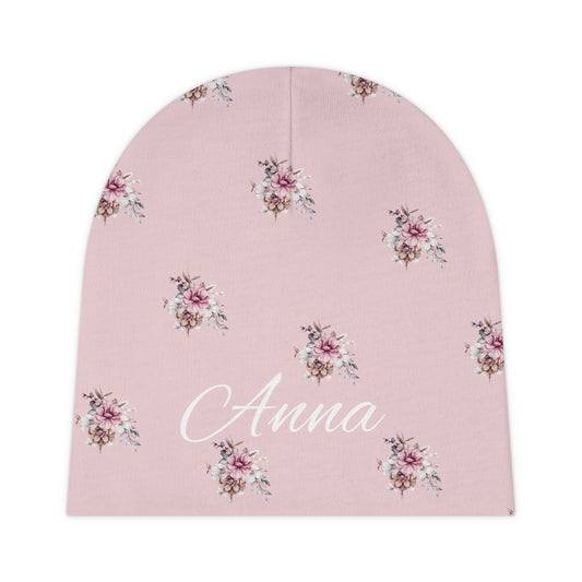 Personalized Floral Baby Beanie - Soft & Cute Newborn Gift, Baby Shower, Birthday, Infant Hat, Custom Name Beanie