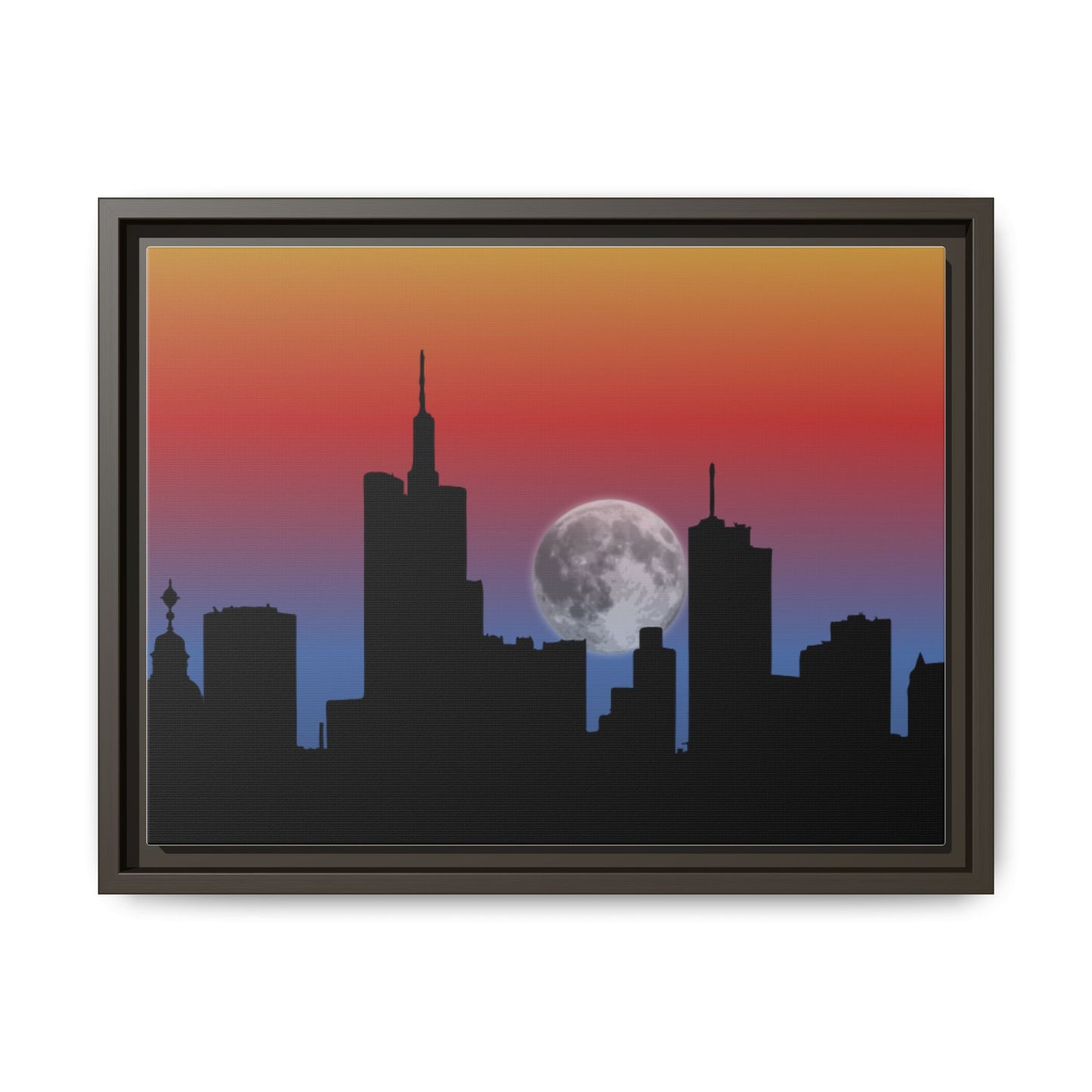 City Skyline Matte Canvas Art, Urban Wall Decor, Nighttime Landscape, Home Office Artwork, Moonlight Cityscape, Gift for Art Lovers