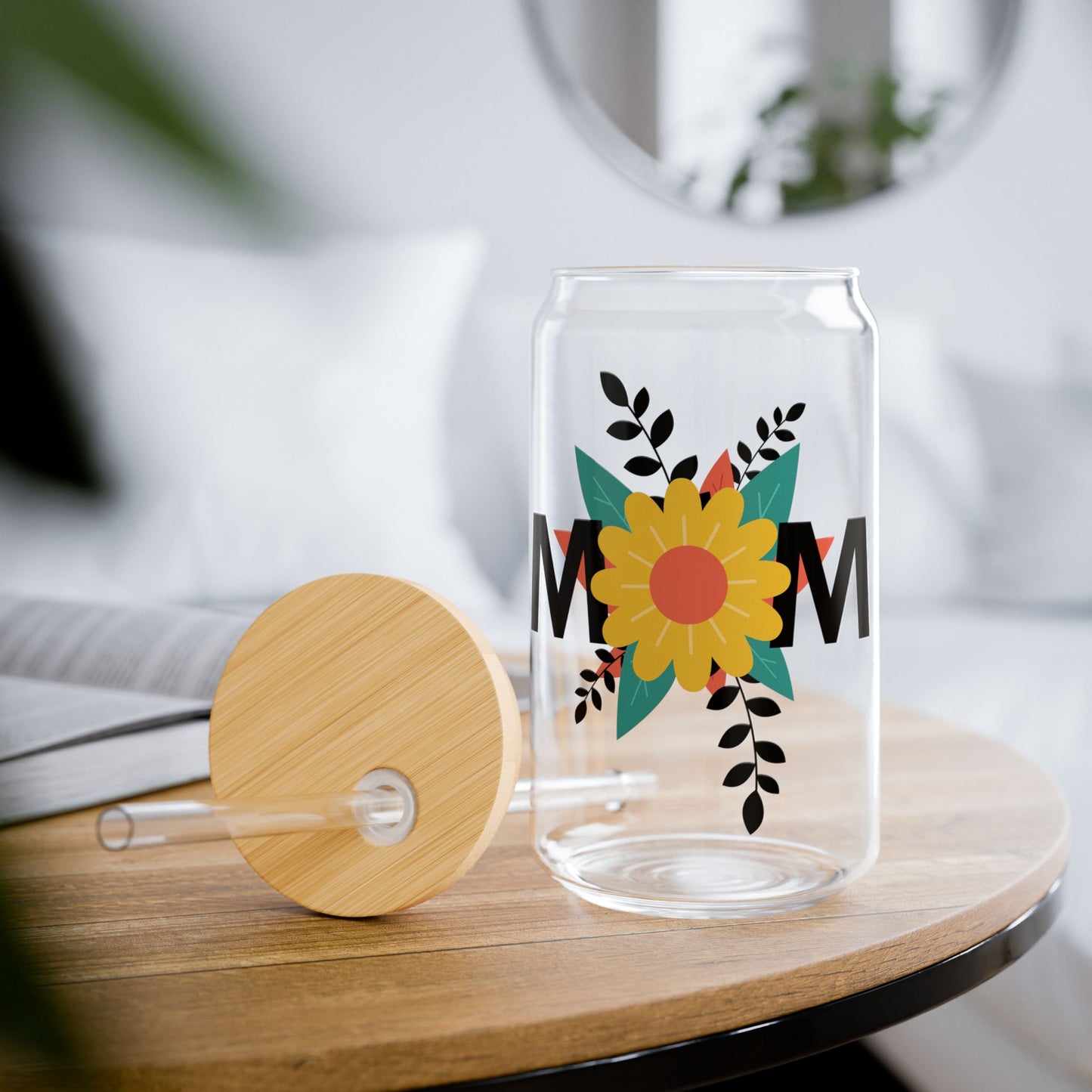 Mom 16oz Sipper Glass - Mother's Day Gift, Birthday Present, Gift for Her, Glassware, Drinkware