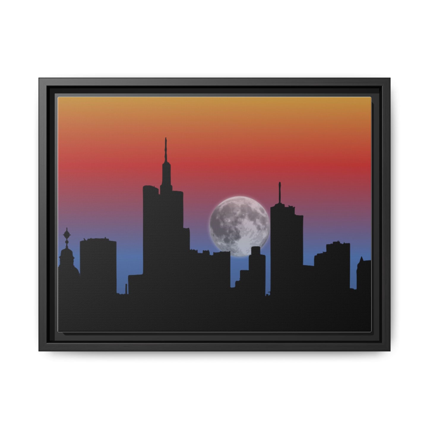 City Skyline Matte Canvas Art, Urban Wall Decor, Nighttime Landscape, Home Office Artwork, Moonlight Cityscape, Gift for Art Lovers