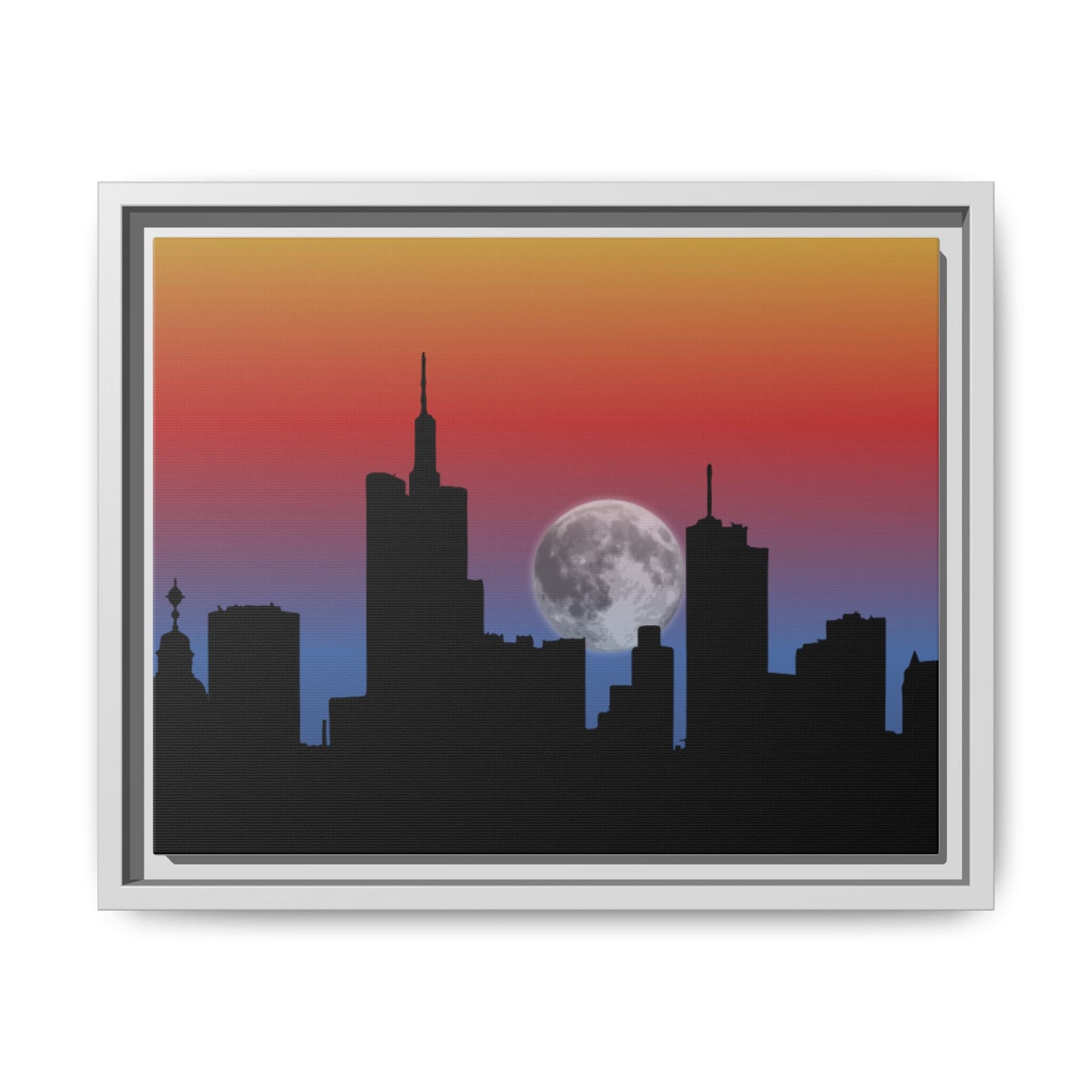 City Skyline Matte Canvas Art, Urban Wall Decor, Nighttime Landscape, Home Office Artwork, Moonlight Cityscape, Gift for Art Lovers